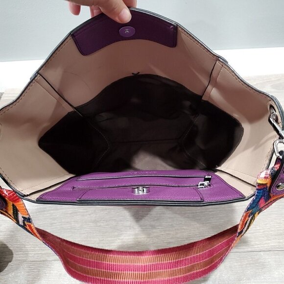 BROMEN Purse Large Bucket Bag Hobo Vegan Leather Handbag Purple Colored Strap - Picture 7 of 16